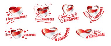 Singapur 'un ulusal bayrağı ve Singapur' a bayılıyorum. Vektör illüstrasyonu