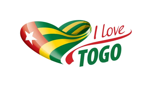 Die Nationalflagge von Togo und die Inschrift i love togo. Vektorillustration — Stockvektor