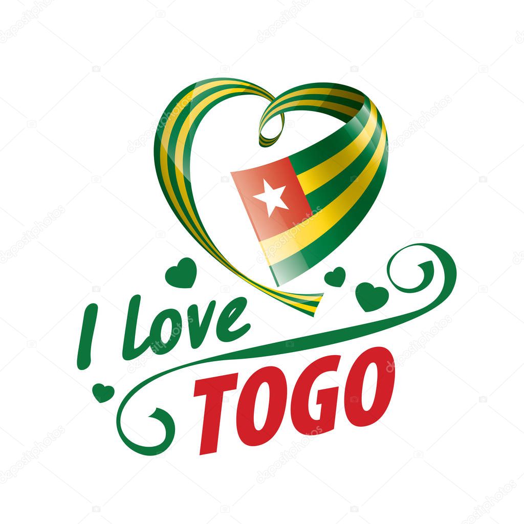 The national flag of the Togo and the inscription I love Togo. Vector illustration