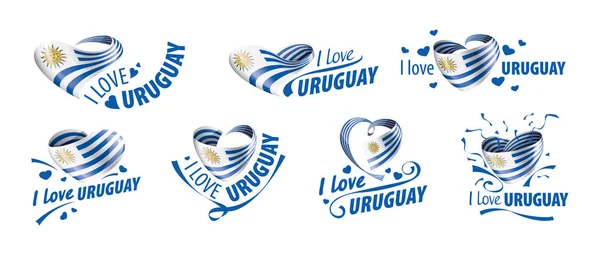 La bandera nacional del Uruguay y la inscripción Me encanta Uruguay. Ilustración vectorial — Vector de stock