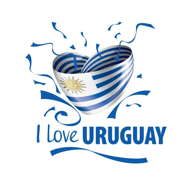 La bandera nacional del Uruguay y la inscripción Me encanta Uruguay. Ilustración vectorial — Archivo Imágenes Vectoriales