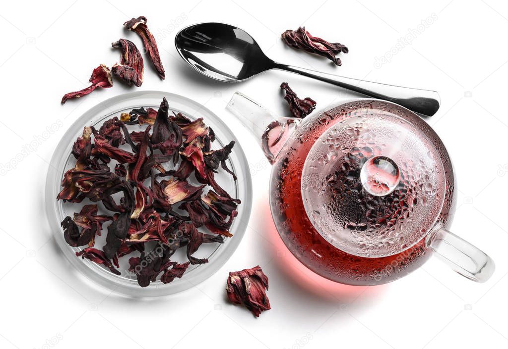 Hibiscus tea for making a drink on a white background