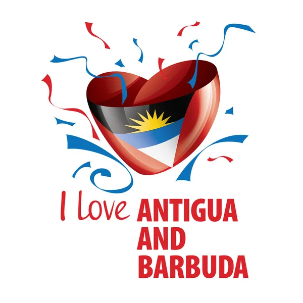 Die Nationalflagge der antigua und barbuda und die Inschrift i love antigua und barbuda. Vektorillustration — Stockvektor