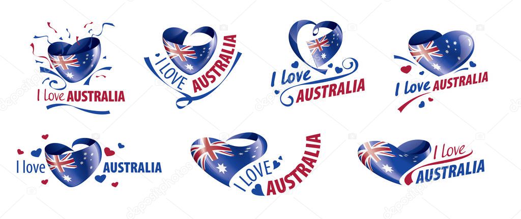 The national flag of the Australia and the inscription I love Australia. Vector illustration