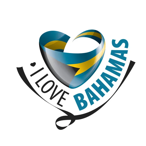 Bandera nacional de las Bahamas en forma de corazón y la inscripción Me encanta Bahamas. Ilustración vectorial — Vector de stock