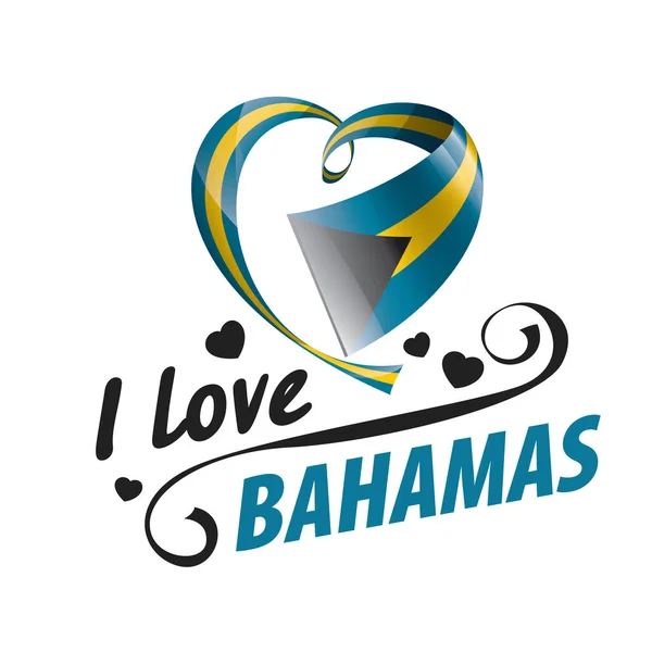 Bandera nacional de las Bahamas en forma de corazón y la inscripción Me encanta Bahamas. Ilustración vectorial — Vector de stock