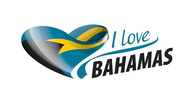 Bandera nacional de las Bahamas en forma de corazón y la inscripción Me encanta Bahamas. Ilustración vectorial — Vector de stock