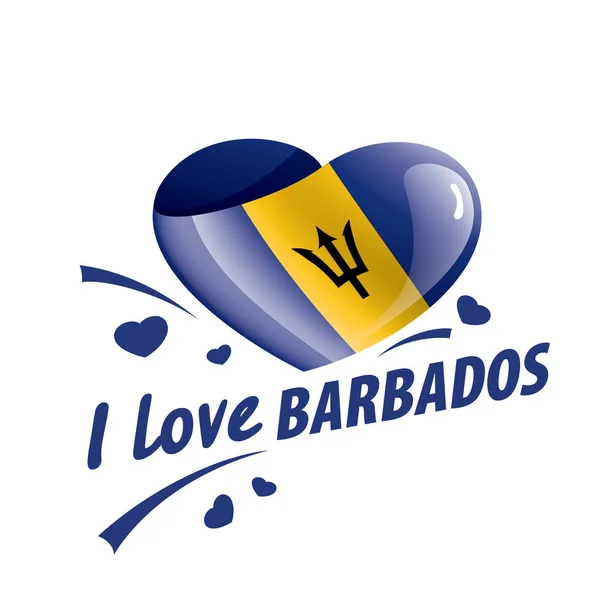 Національний прапор Барбадосу у формі серця і напис, який я люблю Барбадосу. Приклад вектора — стоковий вектор