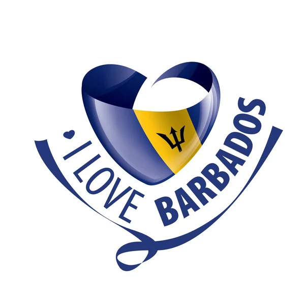 Bandera nacional de Barbados en forma de corazón y la inscripción Me encanta Barbados. Ilustración vectorial — Vector de stock