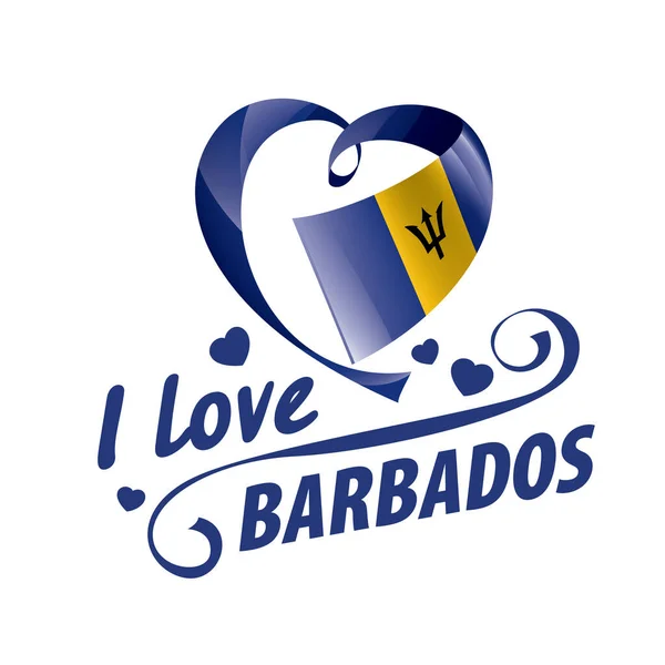 A Barbados nemzeti zászlója szív alakban, és a felirat, amit szeretek Barbados. Vektorillusztráció — Stock Vector