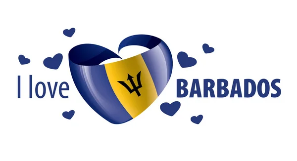 Barbados 'un ulusal bayrağı kalp şeklinde ve Barbados' a bayılıyorum. Vektör illüstrasyonu — Stok Vektör