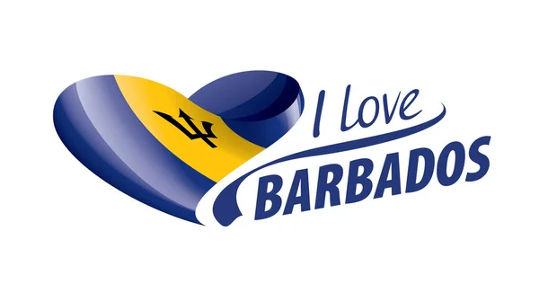 Bandera nacional de Barbados en forma de corazón y la inscripción Me encanta Barbados. Ilustración vectorial — Vector de stock