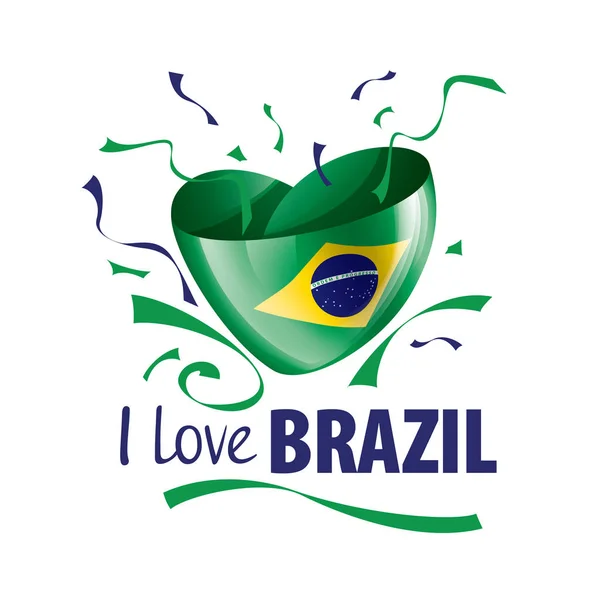 心臓の形でブラジルの国旗と碑文私はブラジルが大好きです。ベクターイラスト — ストックベクタ