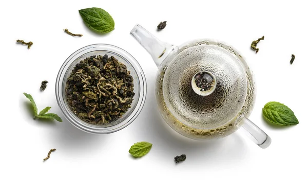 Lotus tea on a white background. The view from the top