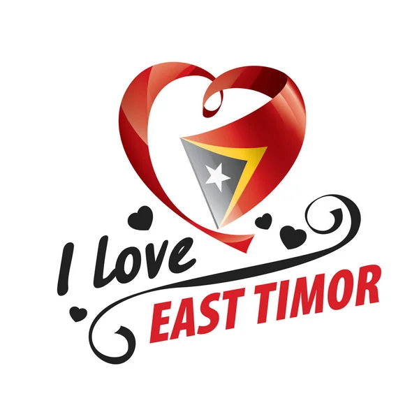 Bandera nacional del Timor Oriental en forma de corazón y la inscripción Me encanta Timor Oriental. Ilustración vectorial — Vector de stock