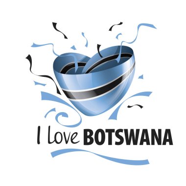 Botswana 'nın kalp şeklinde ulusal bayrağı ve Botswana' ya bayılıyorum. Vektör illüstrasyonu