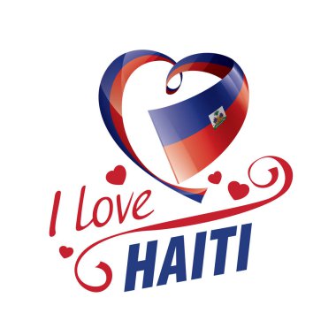 Haiti 'nin kalp şeklinde ulusal bayrağı ve Haiti' ye bayılıyorum. Vektör illüstrasyonu