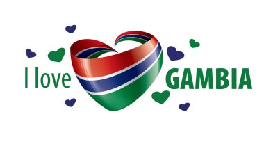 Gambiya 'nın ulusal bayrağı kalp şeklinde ve Gambiya' ya bayılıyorum. Vektör illüstrasyonu