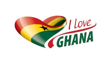 Gana 'nın kalp şeklinde ulusal bayrağı ve Gana' ya bayılıyorum. Vektör illüstrasyonu