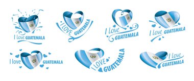 Guatemala 'nın kalp şeklinde ulusal bayrağı ve Guatemala' ya bayılıyorum. Vektör illüstrasyonu