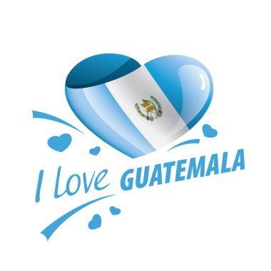 Guatemala 'nın kalp şeklinde ulusal bayrağı ve Guatemala' ya bayılıyorum. Vektör illüstrasyonu