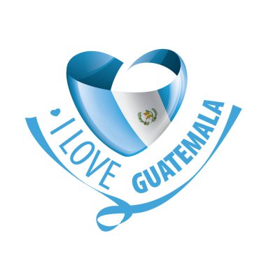 Guatemala 'nın kalp şeklinde ulusal bayrağı ve Guatemala' ya bayılıyorum. Vektör illüstrasyonu