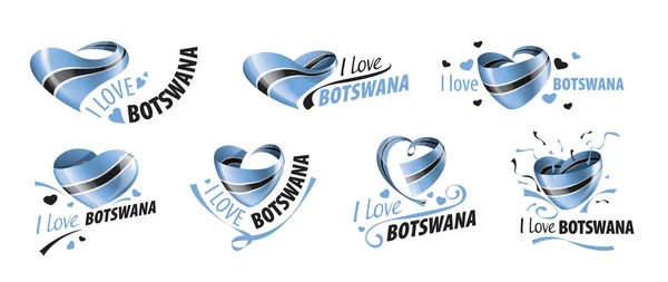 Bandera nacional de Botswana en forma de corazón y la inscripción Me encanta Botswana. Ilustración vectorial — Vector de stock