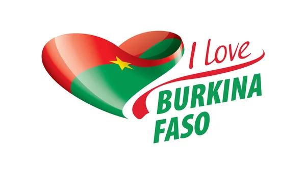 Drapeau national du Burkina Faso en forme de cœur et l'inscription que j'aime Burkina Faso. Illustration vectorielle — Image vectorielle