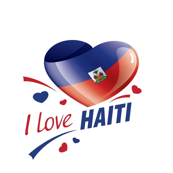 Haitis nationella flagga i form av ett hjärta och den inskription jag älskar Haiti. Vektorillustration — Stock vektor