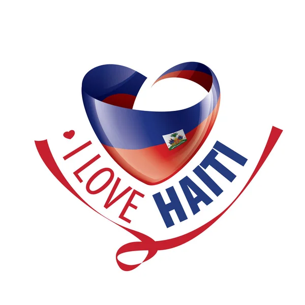 ハイチの国旗はハートの形をしていて、碑文は私がハイチを愛しています。ベクターイラスト — ストックベクタ