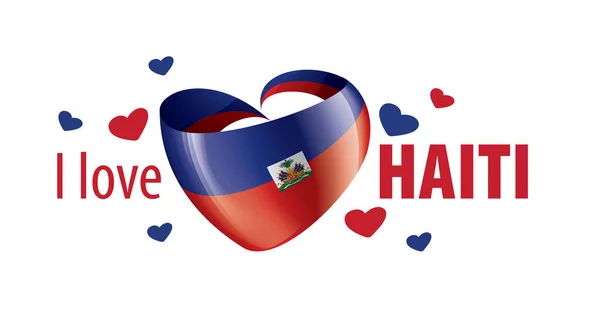 Bandiera nazionale di Haiti a forma di cuore e l'iscrizione che amo Haiti. Illustrazione vettoriale — Vettoriale Stock