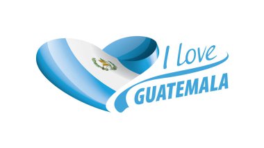 Guatemala 'nın kalp şeklinde ulusal bayrağı ve Guatemala' ya bayılıyorum. Vektör illüstrasyonu