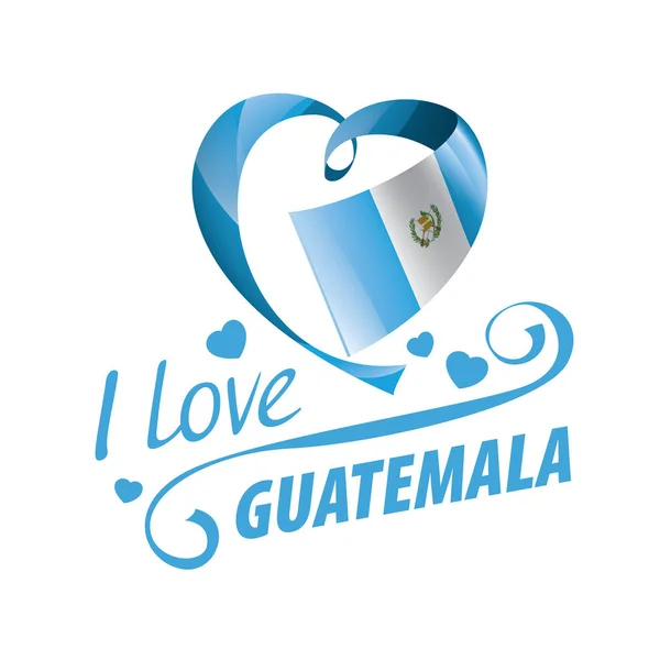 Государственный флаг Гватемалы в форме сердца и надписи, которую я люблю Гватемалу. Векторная иллюстрация — стоковый вектор