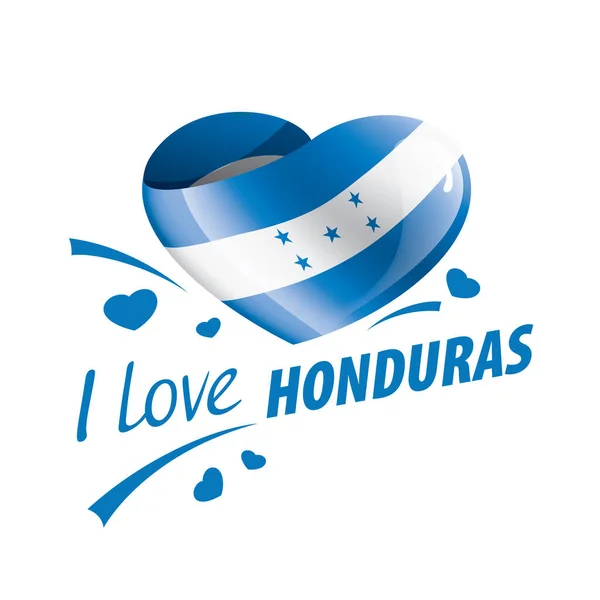 A hondurák nemzeti zászlaja szív alakban, és a felirat, amit imádok Honduras. Vektorillusztráció — Stock Vector