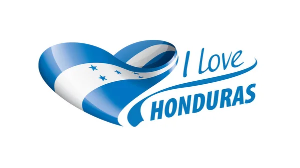 A hondurák nemzeti zászlaja szív alakban, és a felirat, amit imádok Honduras. Vektorillusztráció — Stock Vector