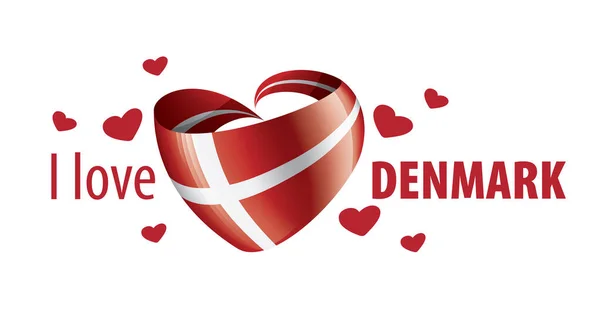 Flaga narodowa Danii w kształcie serca i napis I love Denmark. Ilustracja wektora — Wektor stockowy