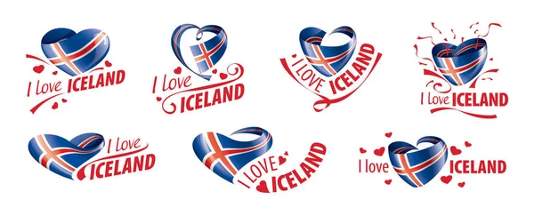 Drapeau national de l'Islande en forme de cœur et l'inscription que j'aime l'Islande. Illustration vectorielle — Image vectorielle