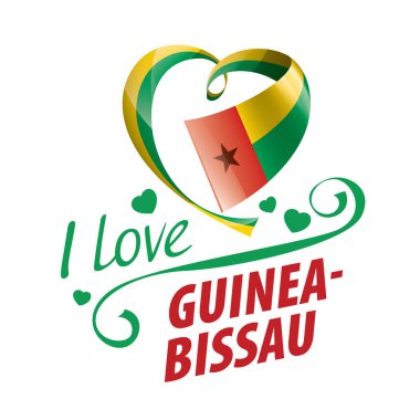 Gine Bissau 'nun kalp şeklinde ulusal bayrağı ve Gine Bissau' ya bayılıyorum. Vektör illüstrasyonu
