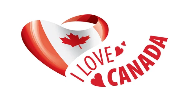 Nationalflagge der kanada in form eines herzens und der aufschrift i love canada. Vektorillustration — Stockvektor