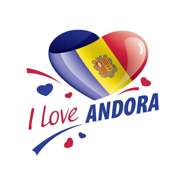 Nationalflagge der andora in form eines herzens und der aufschrift ich liebe andora. Vektorillustration — Stockvektor