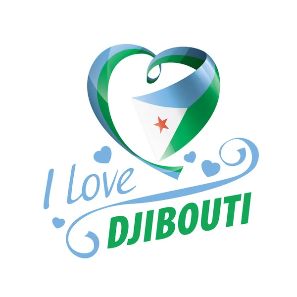 Bandeira nacional do Djibuti na forma de um coração e a inscrição Eu amo Djibuti. Ilustração vetorial —  Vetores de Stock