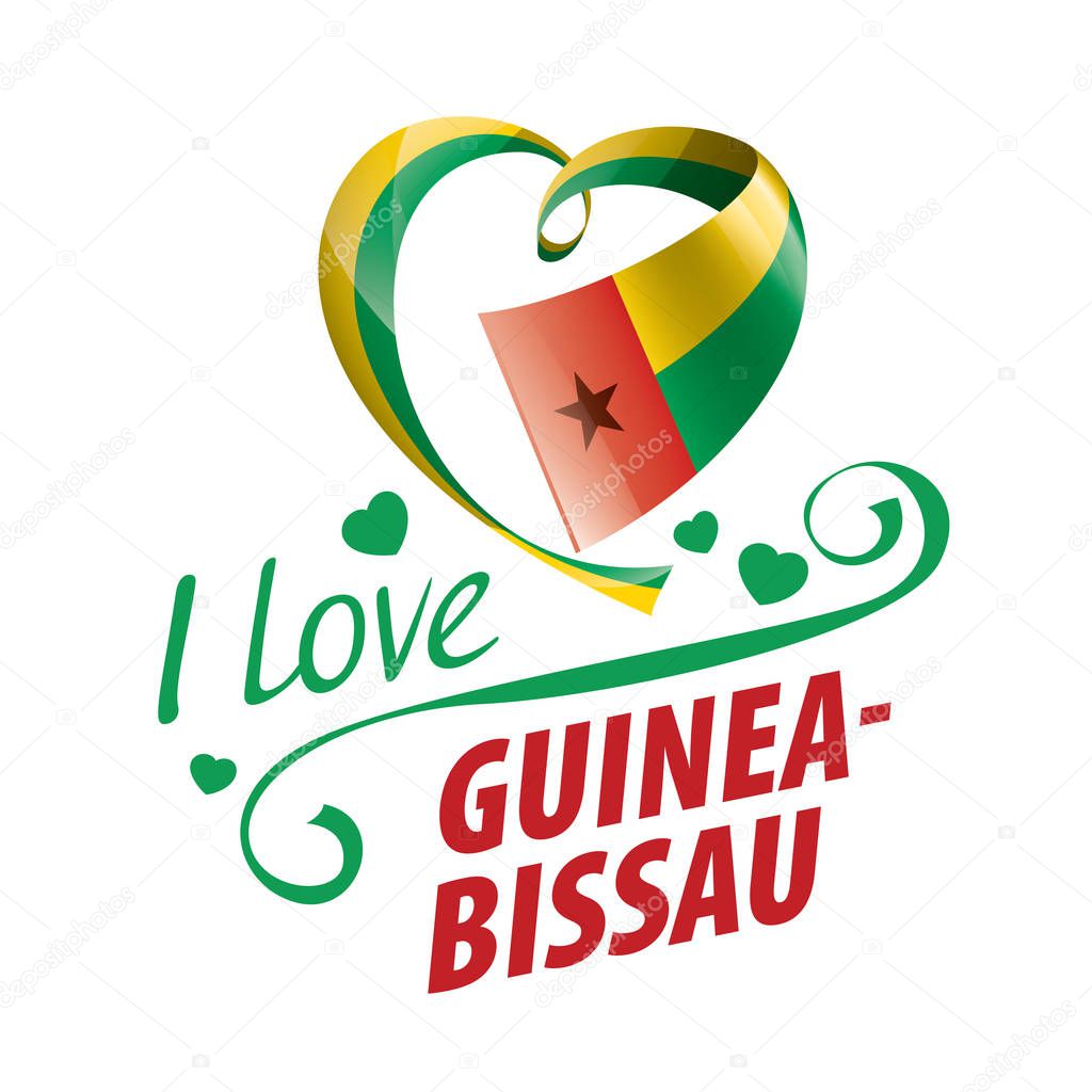 National flag of the Guinea Bissau in the shape of a heart and the inscription I love Guinea Bissau. Vector illustration