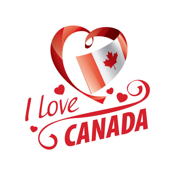 National flag of the Canada in the shape of a heart and the inscription I love Canada. Vector illustration