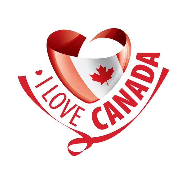 Nationalflagge der kanada in form eines herzens und der aufschrift i love canada. Vektorillustration — Stockvektor