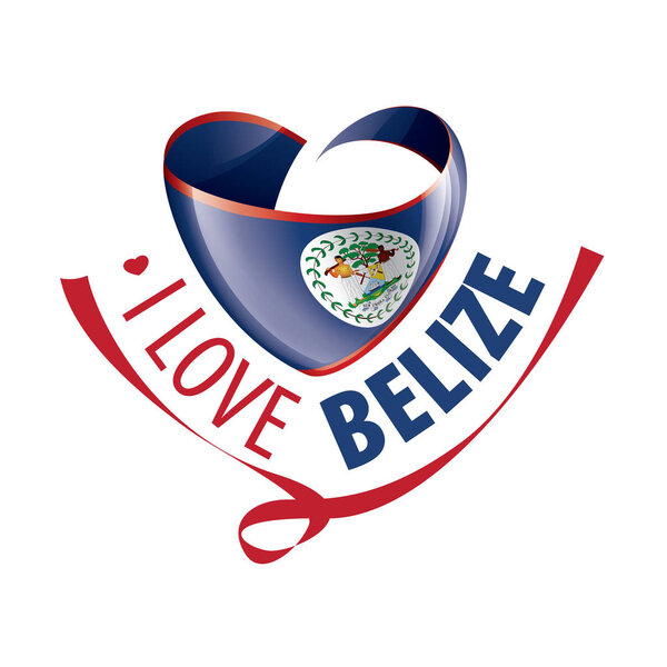 National flag of the Belize in the shape of a heart and the inscription I love Belize. Vector illustration