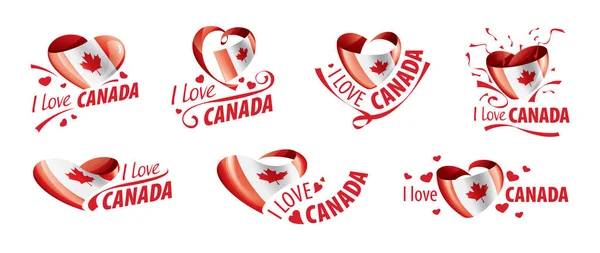 National flag of the Canada in the shape of a heart and the inscription I love Canada. Vector illustration — Stock Vector