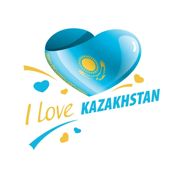 Bandera nacional de Kazajstán en forma de corazón y la inscripción Me encanta Kazajstán. Ilustración vectorial — Archivo Imágenes Vectoriales