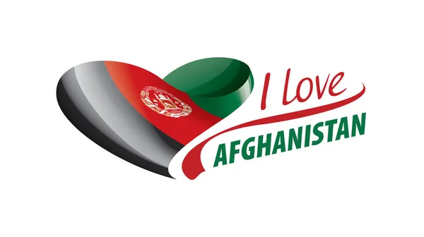 Bandera nacional del Afganistán en forma de corazón y la inscripción Me encanta Afganistán. Ilustración vectorial — Archivo Imágenes Vectoriales