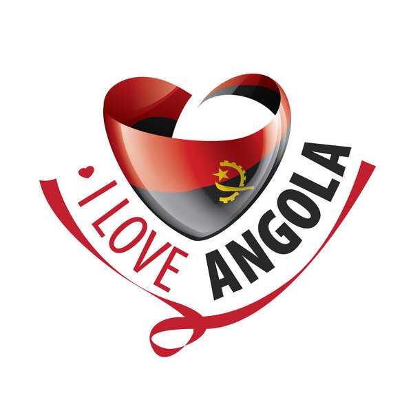 National flag of the Angola in the shape of a heart and the inscription I love Angola. Vector illustration