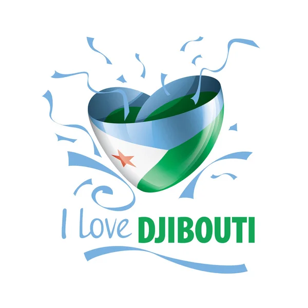 Bandera nacional del Djibouti en forma de corazón y la inscripción Me encanta Djibouti. Ilustración vectorial — Vector de stock